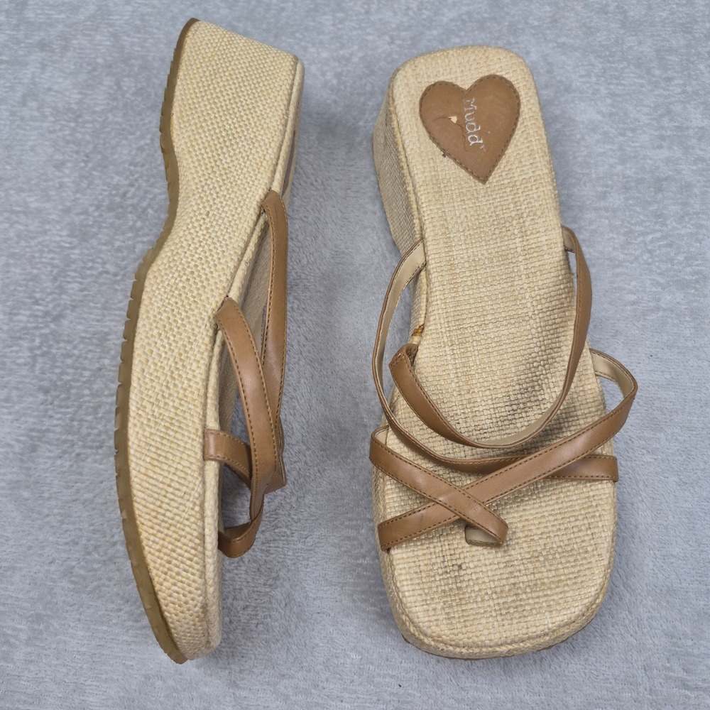 Mudd Vintage Y2K Platform Wedge Sandals Strappy Toe Loop Woven Women 9 Chunky